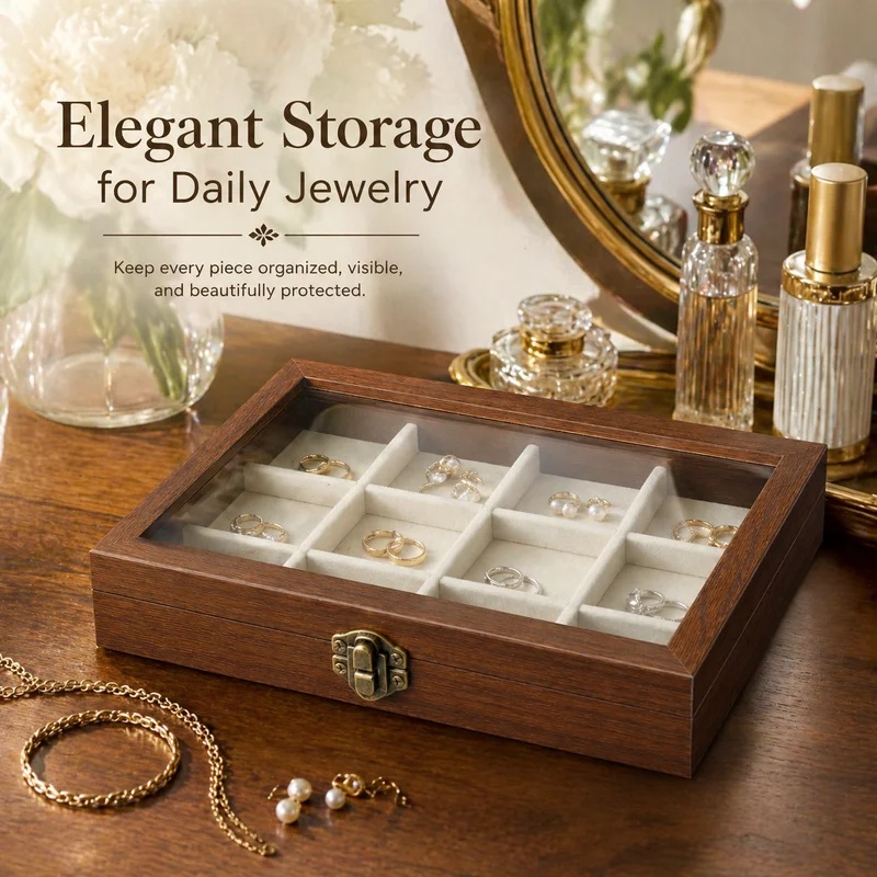 منظم مجوهرات مخملي بنمط خشب ال - مراجعة Token Tray Organizer وسعره